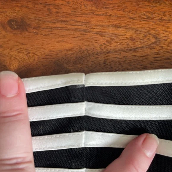 EUC WHBM Black Mesh Dress with White to Gray Ombré Stripes - Picture 7 of 8